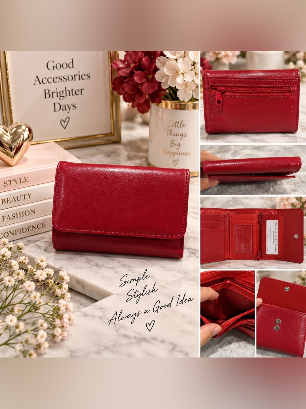 NWOT Red Burgundy Faux Leather Multi-Compartment Wallet